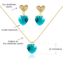 Collar Corazon Swarovski Azul Turquesa - Bisuel