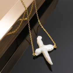 Cadena Cruz Perla Cultivada - Bisuel