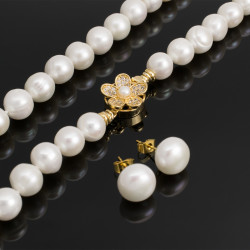Collar y Aretes Mujer Perlas Cultivadas Naturales Chapa Oro - Bisuel
