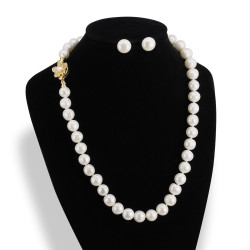 Collar y Aretes Mujer Perlas Cultivadas Naturales Chapa Oro - Bisuel