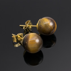 Aretes Topos Piedras Naturales Cuarzo Ojo De Tigre Chapa Oro - Bisuel