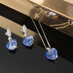 Collar Aretes Mujer Corazones Cristal Cadena Plata - Bisuel