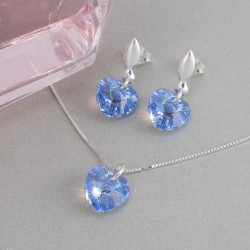 Collar Aretes Mujer Corazones Cristal Cadena Plata - Bisuel
