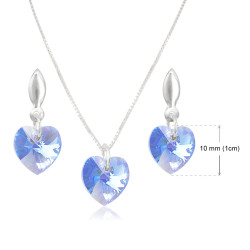 Collar Aretes Mujer Corazones Cristal Cadena Plata - Bisuel