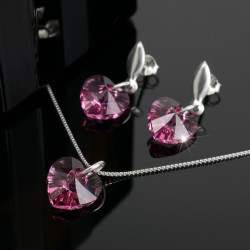 Collar Aretes Mujer Corazones Cristal Cadena Plata - Bisuel
