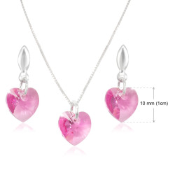 Collar Aretes Mujer Corazones Cristal Cadena Plata - Bisuel