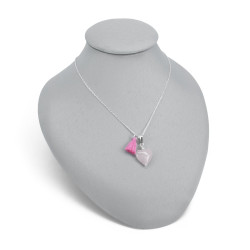 Collar Mujer Corazon Cuarzo Rosado Natural Plata 925 Finas Joyas Cadena - Bisuel
