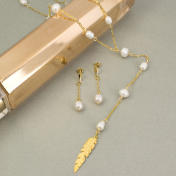 Collar y aretes perlas cultivadas y pluma - Bisuel