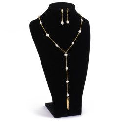 Collar y aretes perlas cultivadas y pluma - Bisuel