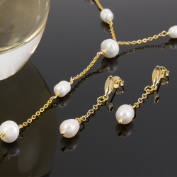 Collar y aretes perlas cultivadas y pluma - Bisuel