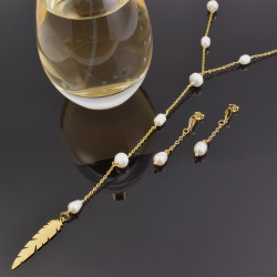 Collar y aretes perlas cultivadas y pluma - Bisuel