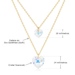Collar Mujer Doble Corazon  Boreal Cadena Acero Oro - Bisuel