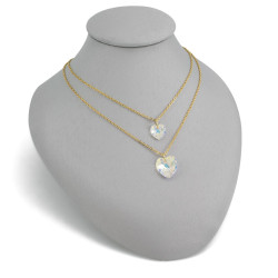 Collar Mujer Doble Corazon  Boreal Cadena Acero Oro - Bisuel