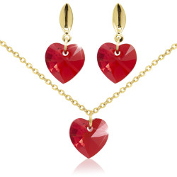 Collar Aretes Corazones Rojos Cristal Swarovski - Bisuel