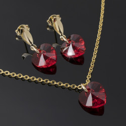 Collar Aretes Corazones Rojos Cristal Swarovski - Bisuel