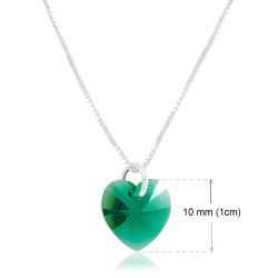 Collar Mujer Solitario Plata Con Corazon Cristal Swarovski Esmeralda - Bisuel
