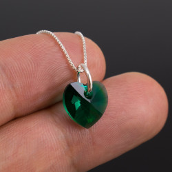 Collar Mujer Solitario Plata Con Corazon Cristal Swarovski Esmeralda - Bisuel