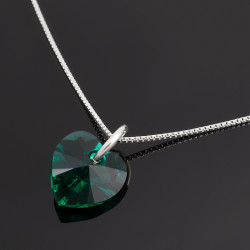 Collar Mujer Solitario Plata Con Corazon Cristal Swarovski Esmeralda - Bisuel