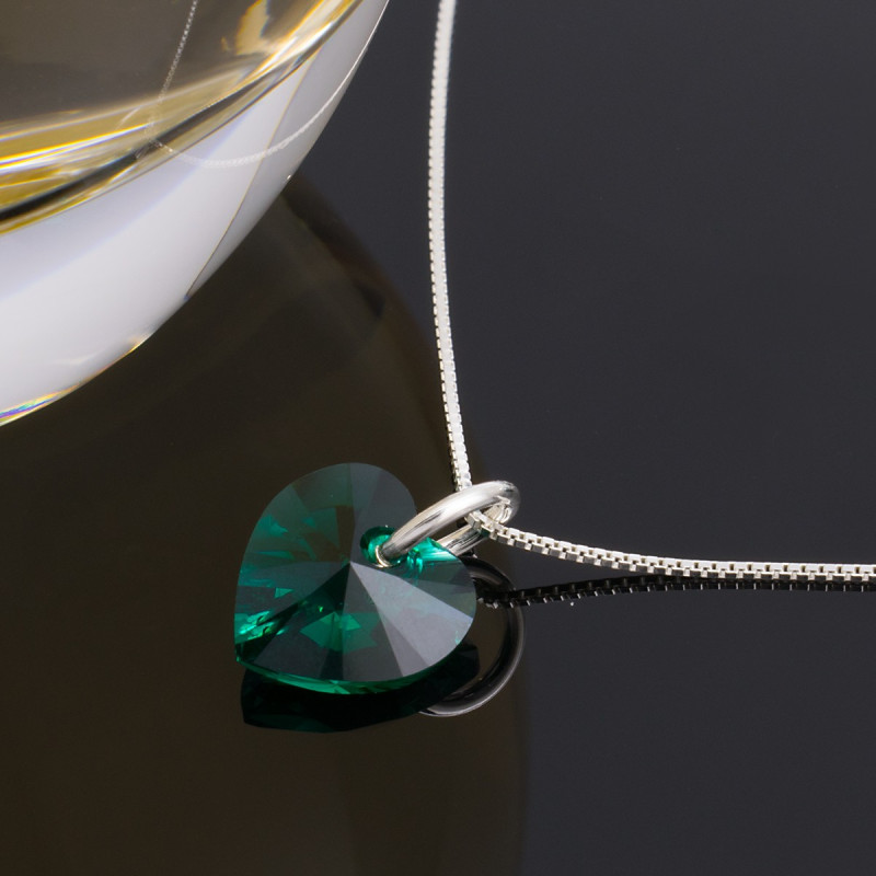 Collar Mujer Solitario Plata Con Corazon Cristal Swarovski Esmeralda - Bisuel