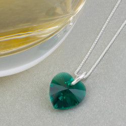 Collar Mujer Solitario Plata Con Corazon Cristal Swarovski Esmeralda - Bisuel