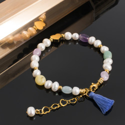 Pulsera Manilla Cuarzos Perlas Naturales Corazon Linda Joya - Bisuel