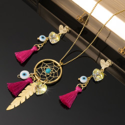 Juego Collar Aretes Mujer Atrapasueños Chapa Oro Linda Joya - Bisuel