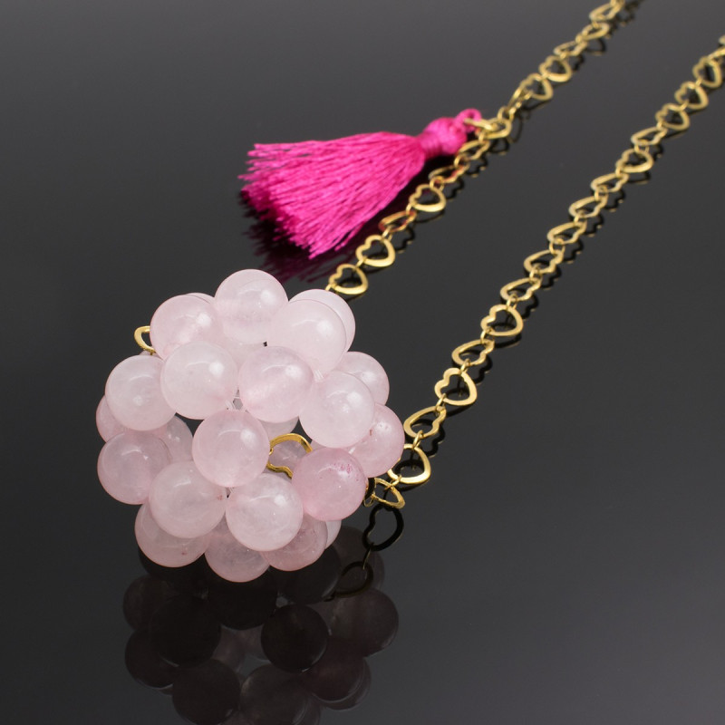 Collar Largo Mujer Cuarzo Rosado Dodecaedro Cadena Acero Oro - Bisuel Collar Largo Mujer Cuarzo Rosado Dodecaedro Cadena Acero Oro - Bisuel