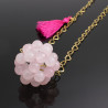 Collar Largo Mujer Cuarzo Rosado Dodecaedro Cadena Acero Oro - Bisuel