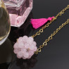 Collar Largo Mujer Cuarzo Rosado Dodecaedro Cadena Acero Oro - Bisuel