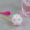 Collar Largo Mujer Cuarzo Rosado Dodecaedro Cadena Acero Oro - Bisuel
