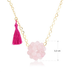 Collar Largo Mujer Cuarzo Rosado Dodecaedro Cadena Acero Oro - Bisuel