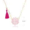 Collar Largo Mujer Cuarzo Rosado Dodecaedro Cadena Acero Oro - Bisuel