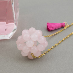 Collar Mujer Dodecaedro Cuarzo Rosado Piedra Nt Cadena Acero - Bisuel