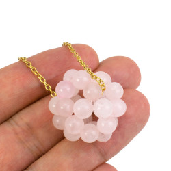 Collar Mujer Dodecaedro Cuarzo Rosado Piedra Nt Cadena Acero - Bisuel