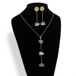 Collar Mujer Cuarzo Amatista Piedra Natural Chapado Oro  - Bisuel