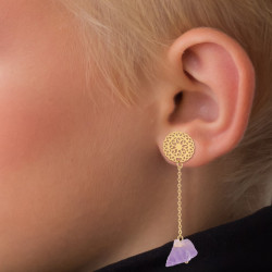 Collar Mujer Cuarzo Amatista Piedra Natural Chapado Oro  - Bisuel