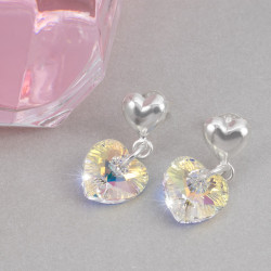 Aretes Mujer Corazon Cristal  Plata 925 Linda Joya - Bisuel