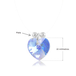 Collar Invisible Solitario Mujer Plata 925 Corazon Cristal - Bisuel