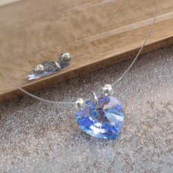 Collar Invisible Solitario Mujer Plata 925 Corazon Cristal - Bisuel