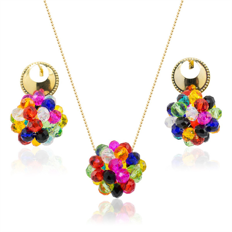 Collar Aretes Mujer Dodecaedro Pentabola Cadena Oro Gf - Bisuel Collar Aretes Mujer Dodecaedro Pentabola Cadena Oro Gf - Bisuel