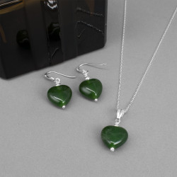 Juego Collar Aretes Mujer Jade Plata 925 Finas Joyas Cuarzo - Bisuel