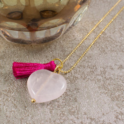 Collar Mujer Piedra Corazón Cuarzo Rosado Cadena Oro Gf - Bisuel