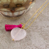 Collar Mujer Piedra Corazón Cuarzo Rosado Cadena Oro Gf - Bisuel