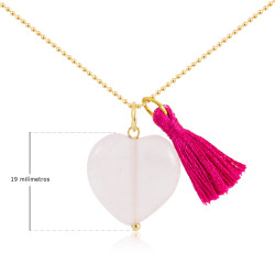 Collar Mujer Piedra Corazón Cuarzo Rosado Cadena Oro Gf - Bisuel