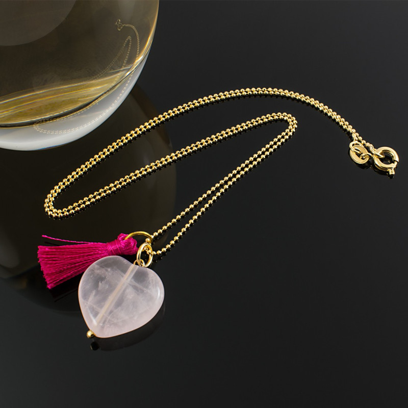 Collar Mujer Piedra Corazón Cuarzo Rosado Cadena Oro Gf - Bisuel