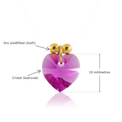 Collar Mujer Corazon  Fucsia Oro Gf Invisible Nylon - Bisuel