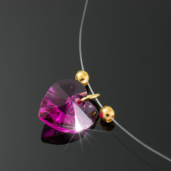 Collar Mujer Corazon  Fucsia Oro Gf Invisible Nylon - Bisuel