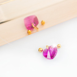 Collar Mujer Corazon  Fucsia Oro Gf Invisible Nylon - Bisuel