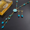 Collar Mujer Aretes Piedra Natural Turquesa Chapa Oro A Mano - Bisuel