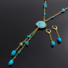 Collar Mujer Aretes Piedra Natural Turquesa Chapa Oro A Mano - Bisuel